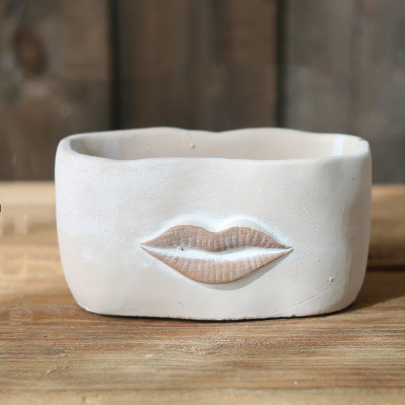 Big Lips Cement Flower Pot - Abstract Modern Home Decor