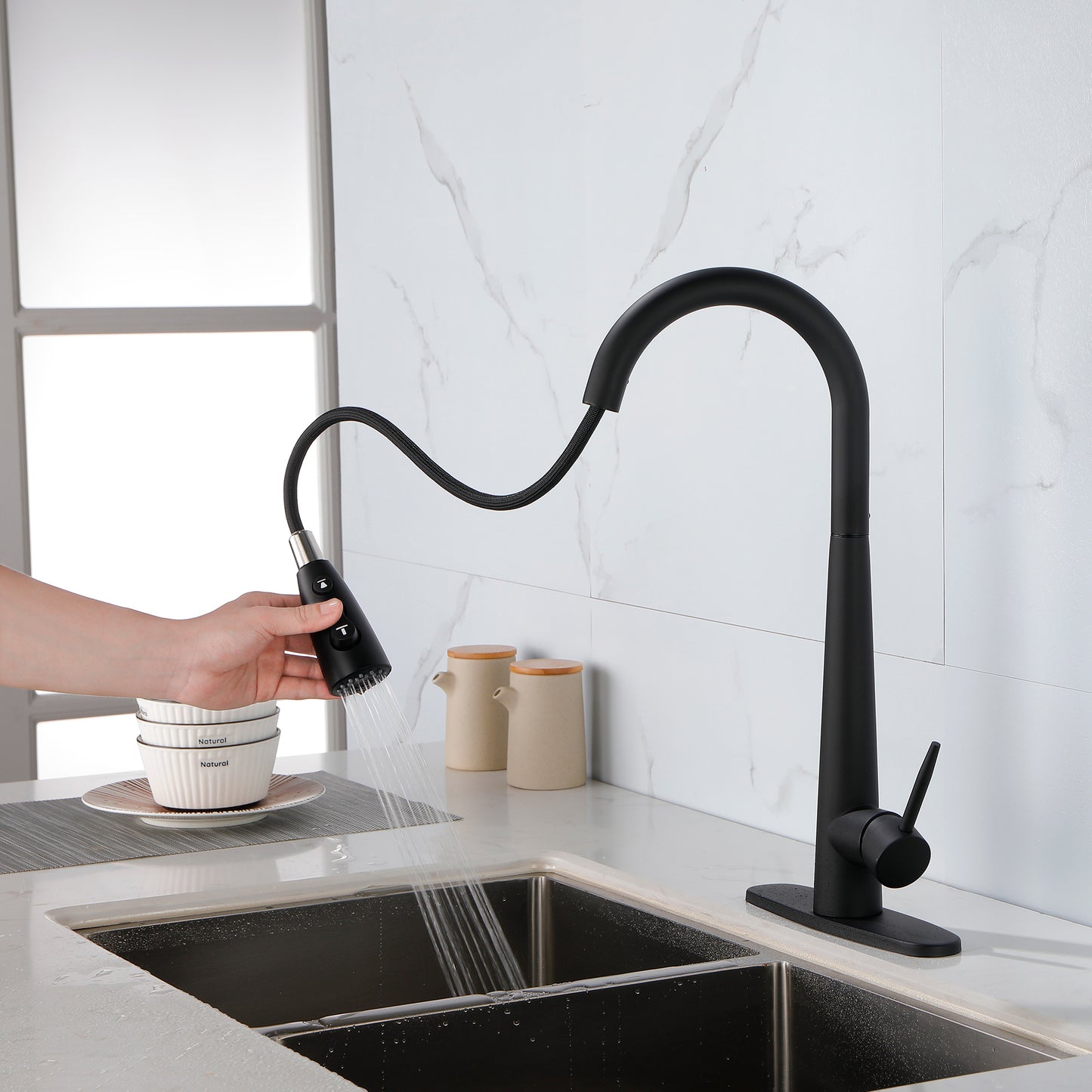 Pull-Down Kitchen Faucet with Eco-Friendly Design - Black