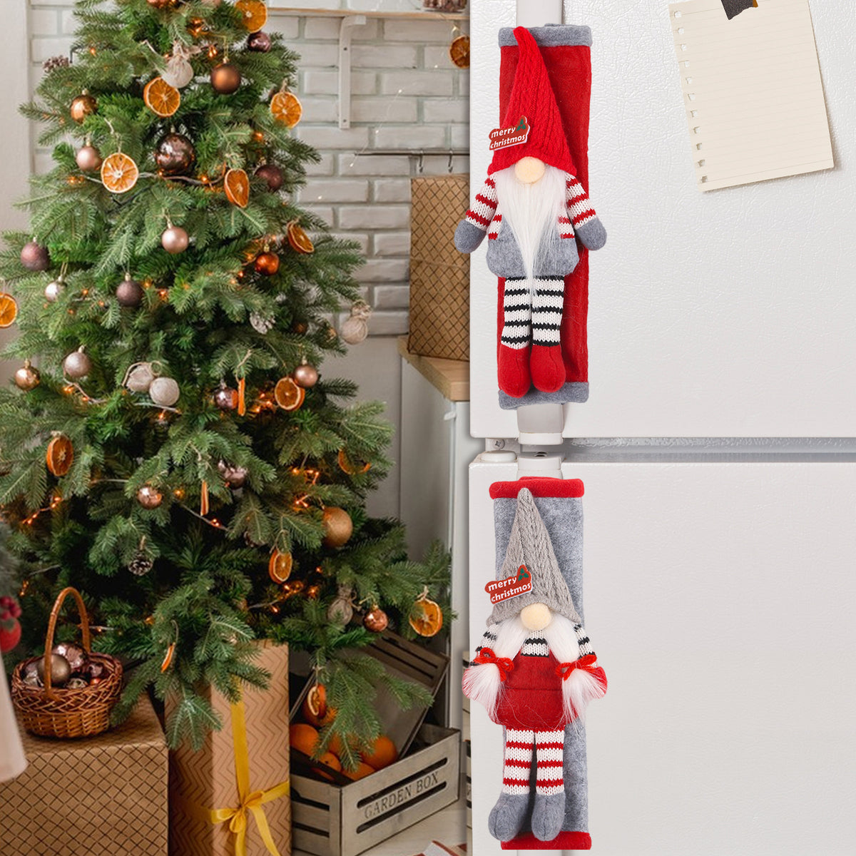 Christmas Refrigerator Door Handle Decoration Suit 2PCs Red & Gray