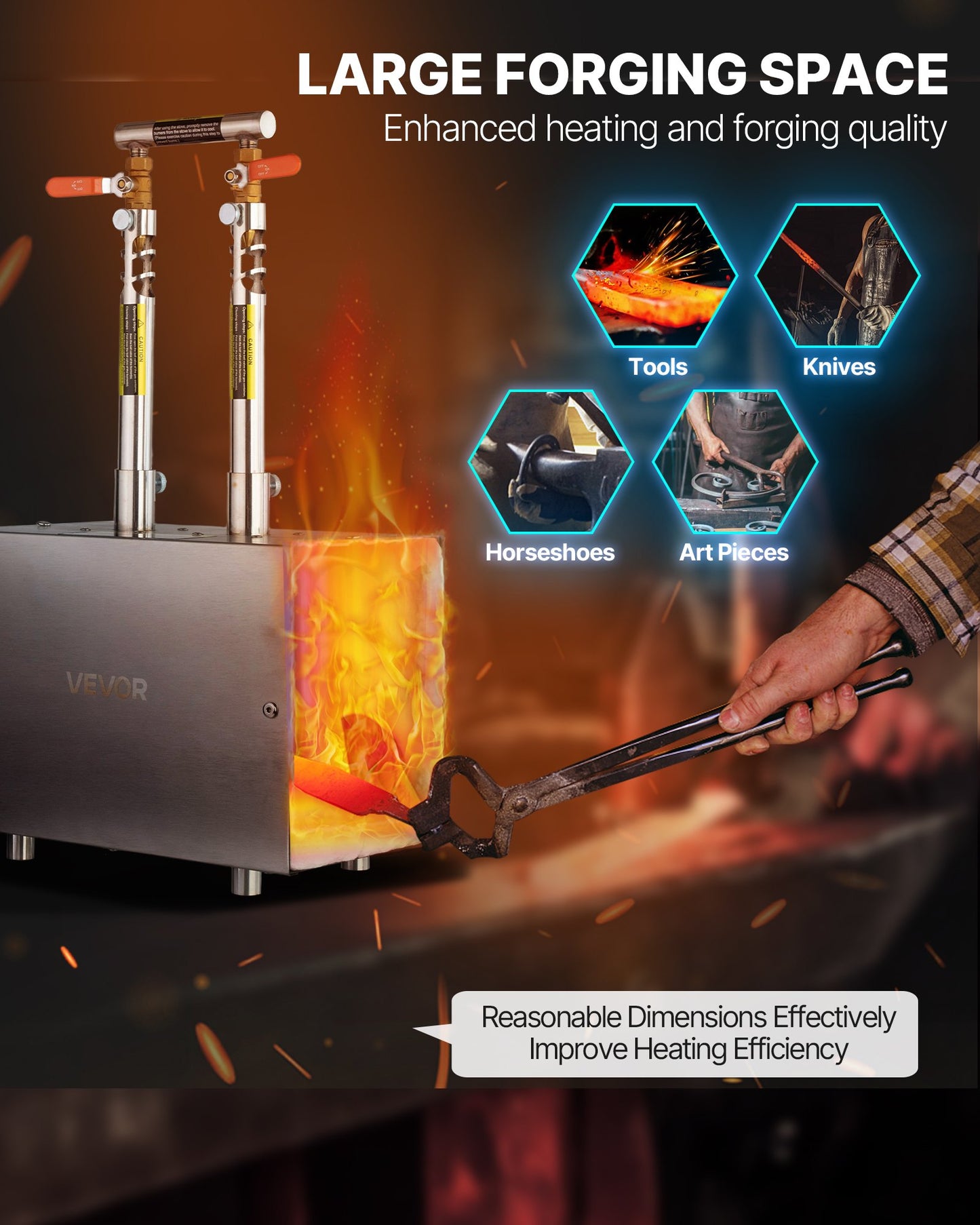 Portable Gas Blacksmithing Forge with 2 Burners - 2600°F Metal Heating Tool