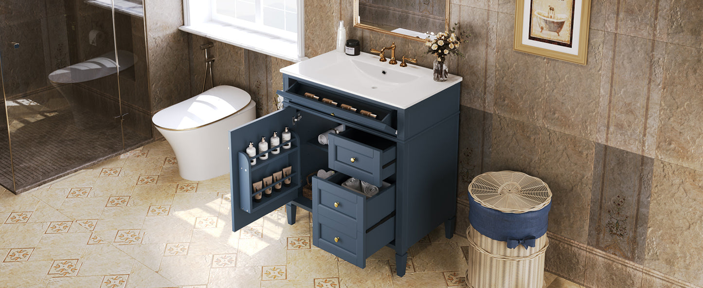 30'' Blue Modern Bathroom Vanity with Sink & Storage Cabinet