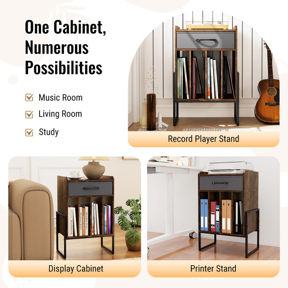 Record Player Stand With Drawer And Holder For Music Room, Living