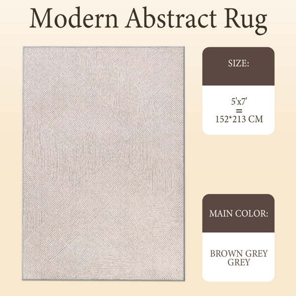 Large Brown Area Rug - Soft, Machine Washable, Non-Slip