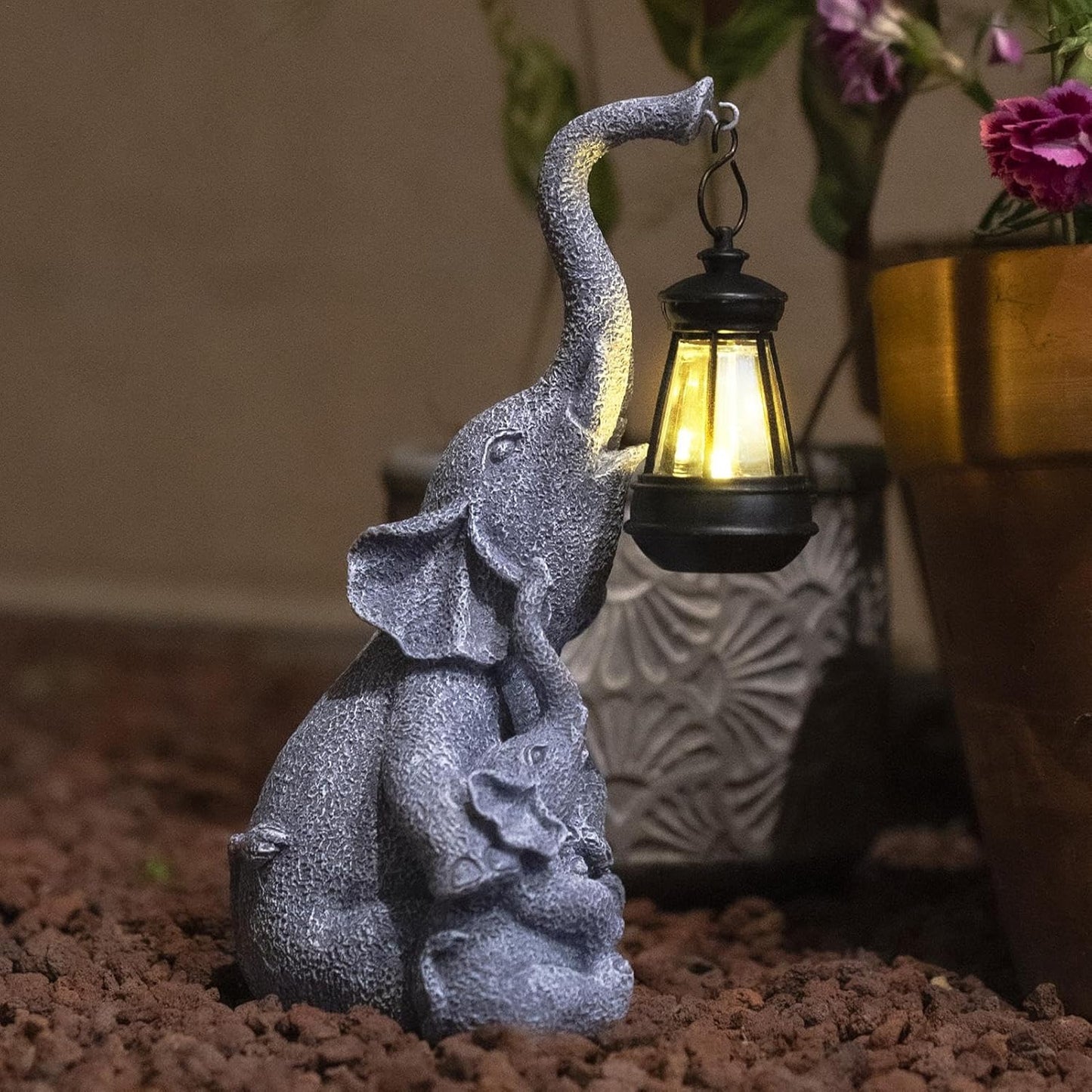 Elephant Solar Light - Outdoor Garden Decor & Porch Ornament - Gray