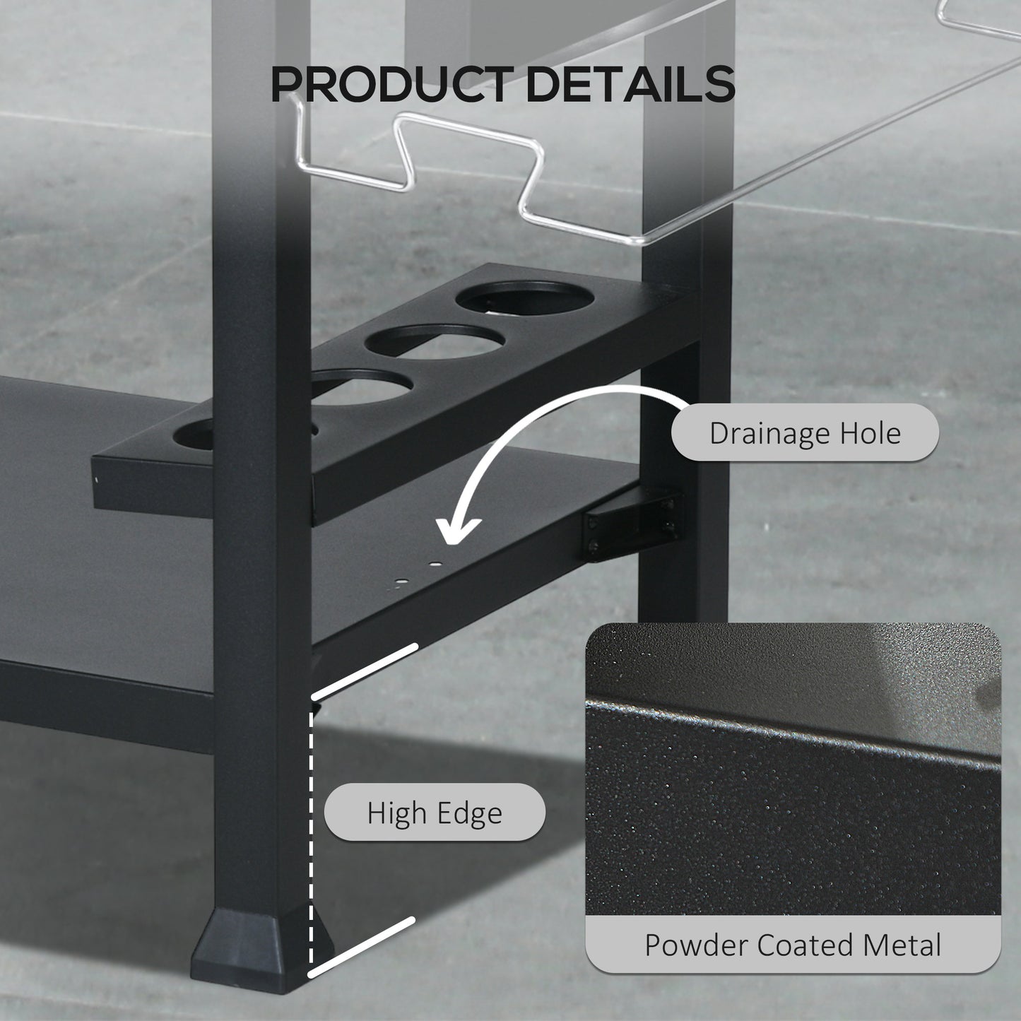 3-Shelf Outdoor Grill Cart with Foldable Side Table - Black
