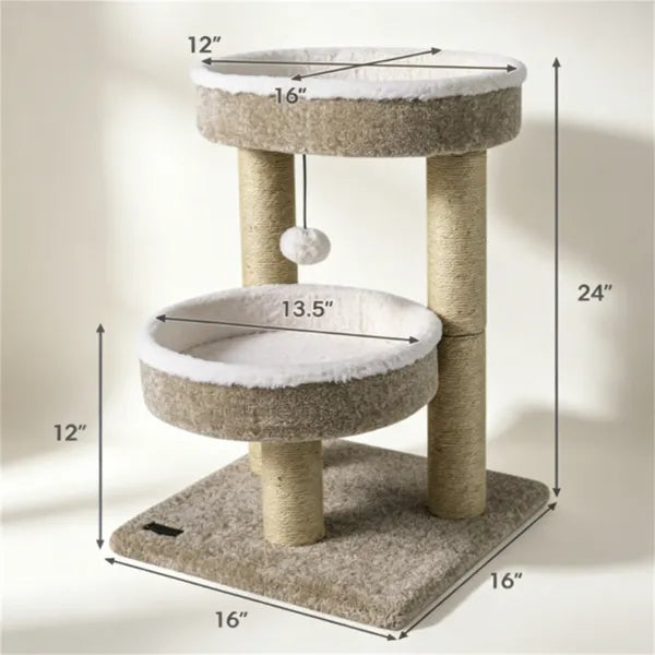 Compact Cat Tree with Plush Perches, Jute Scratching Posts & Hanging Toy Ball