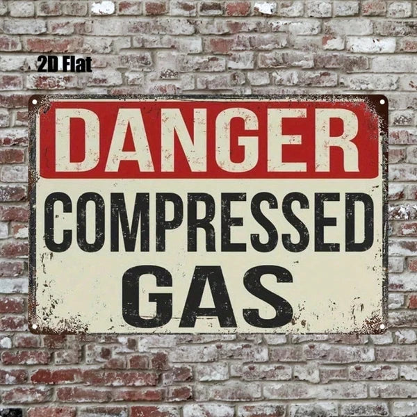 Compressed Gas Warning Metal Sign - 8x12 Inch Wall Art