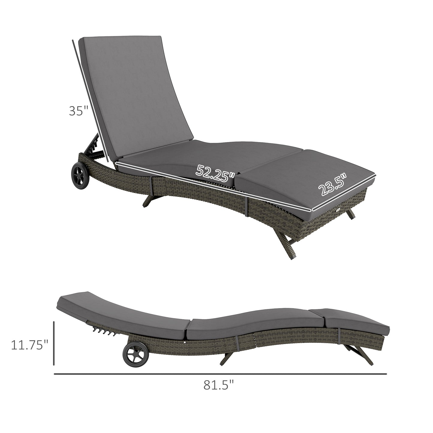 Outdoor Chaise Lounge Chair with Adjustable Backrest - Gray