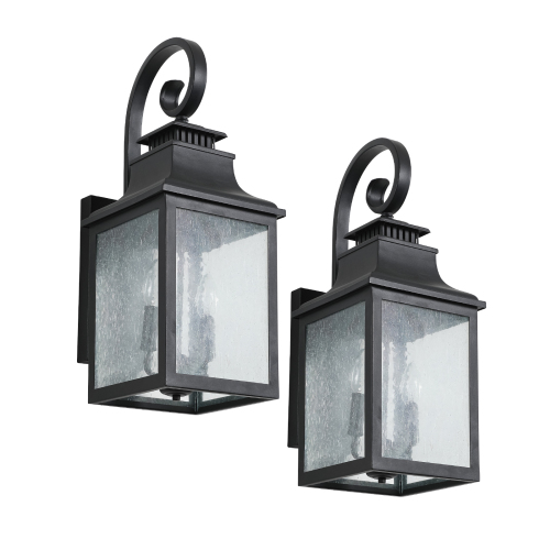 Outdoor Glass Wall Light - Vintage Black Sconce with Frosted Panel, Supports E12 Bulbs, Weatherproof, 2-Pack