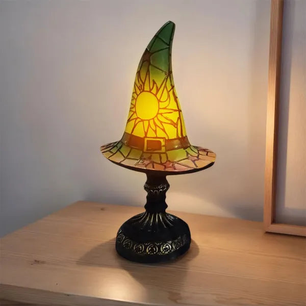 Handcrafted Stained Glass Witch Hat Table Lamp - Halloween Decor
