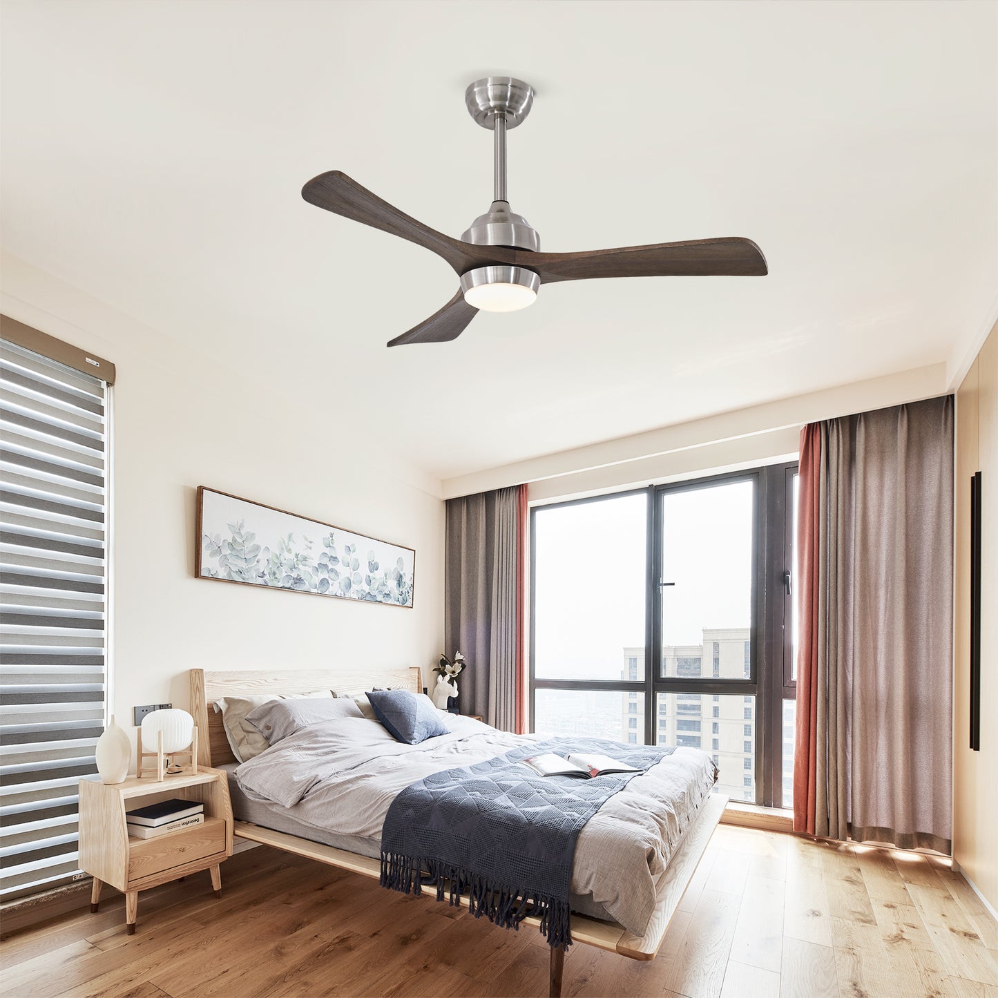 42" Solid Wood Blades Ceiling Fan with Remote Control - Nickel