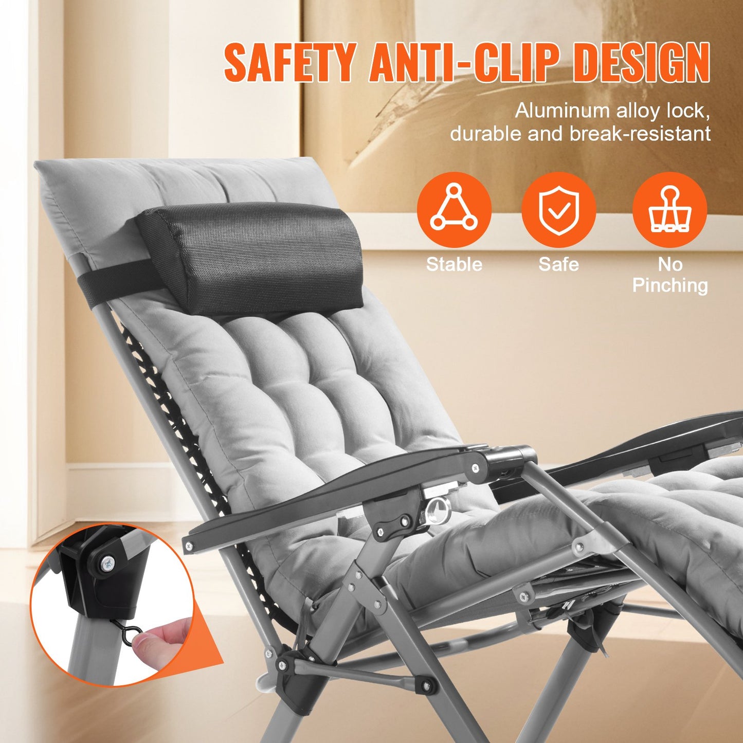 Outdoor Zero Gravity Lounge Chair 26-Inch Support & Adjustable Recline in Grey