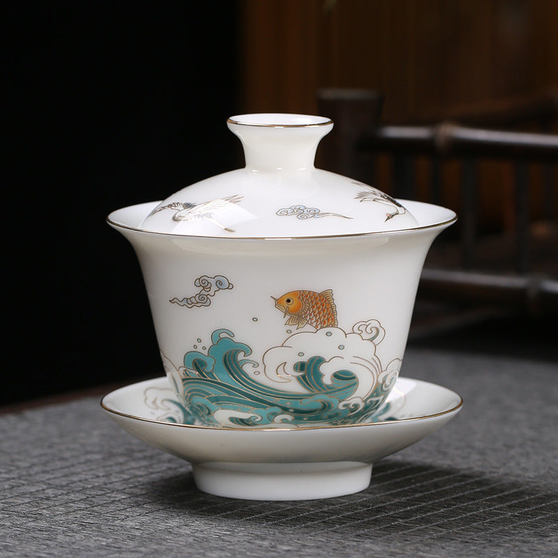 Colorful Jade Sancai Ceramic Cover Bowl 150ml - Creative Kitchen Decor
