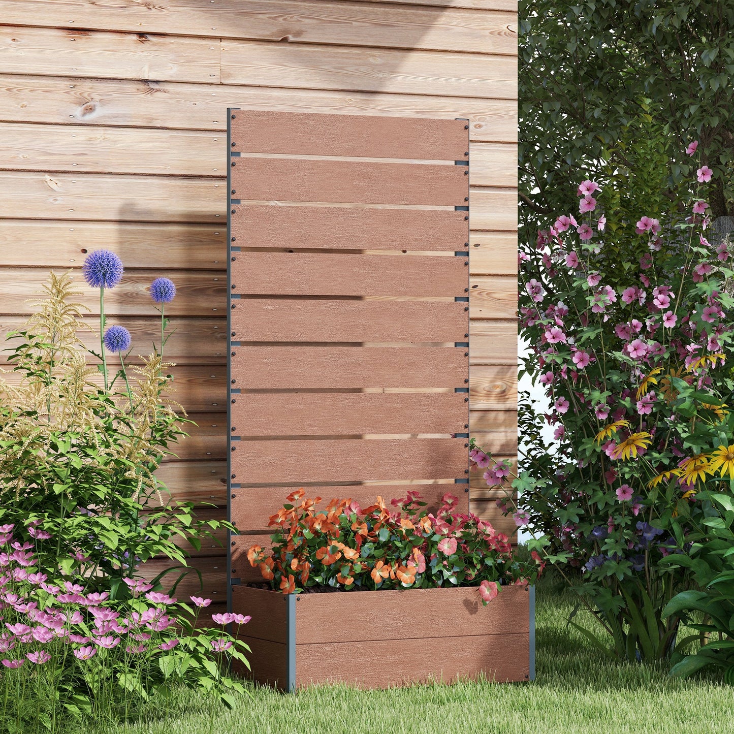 Raised Garden Bed with Trellis - Outdoor Planter Box for Climbing Plants, 28.25x15x59 Inches, Brown