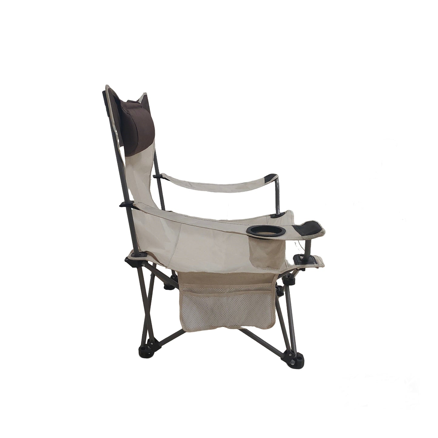 Portable Folding Camping Chair with Cup Holder & Side Pockets - Beige
