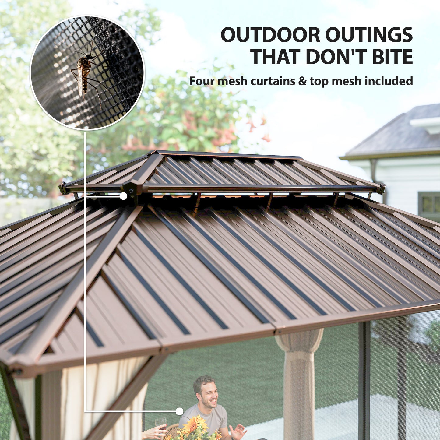 10' x 14' Hardtop Gazebo with Steel Roof Canopy - Brown