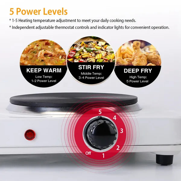 2000W Portable Double Electric Stove with 5 Gear Temperature Control for Kitchen