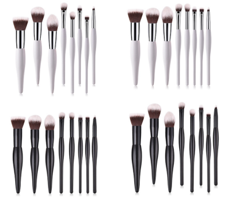 8-Piece Makeup Brush Set with Nylon & Wooden Handles - Portable Cosmetic Tools