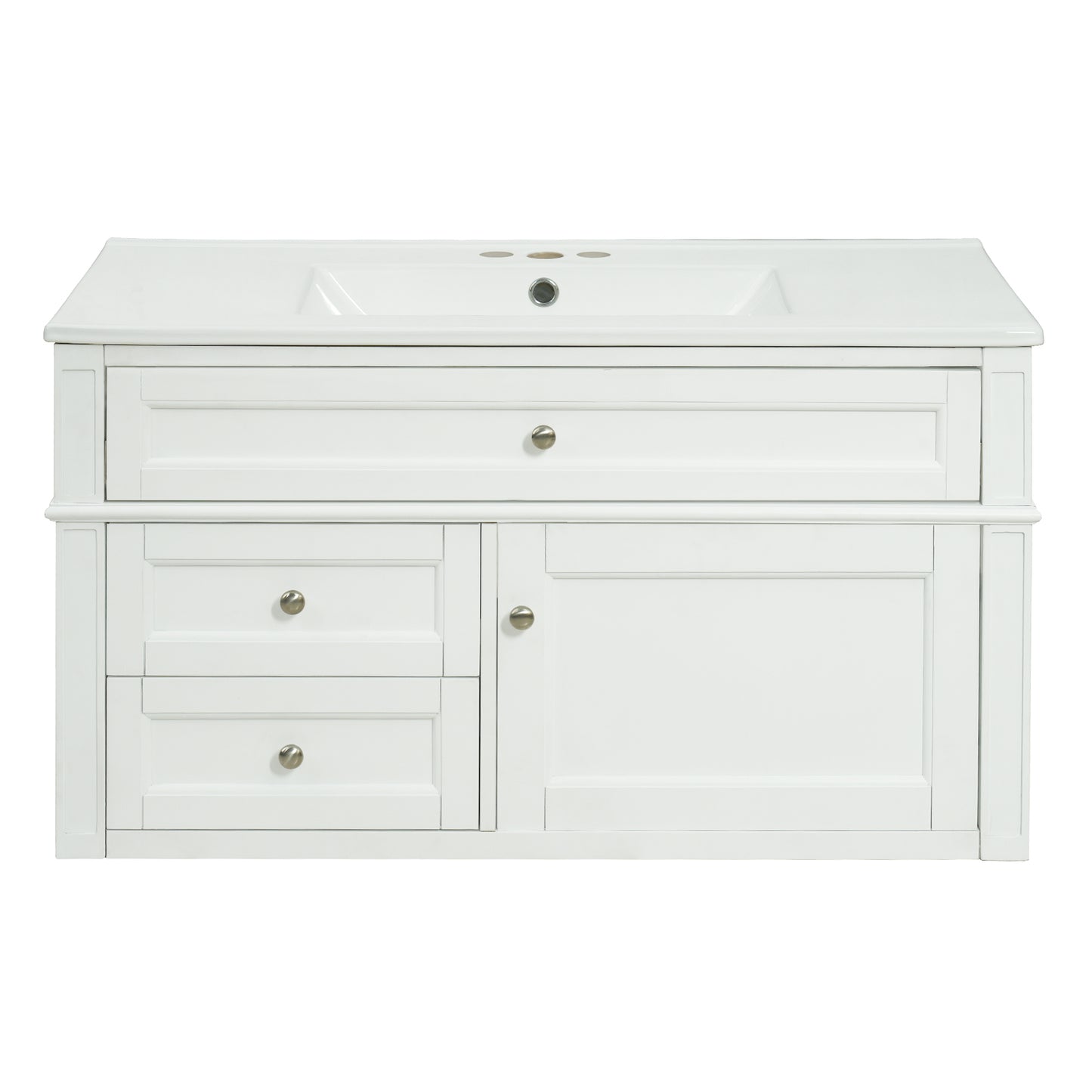 36-inch Wall Mounted Bathroom Vanity with Ceramic Sink & Drawers