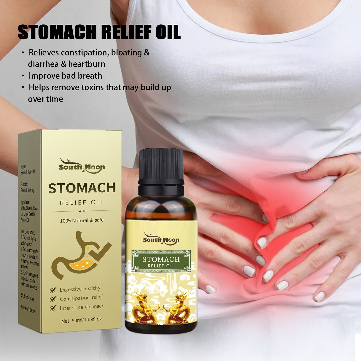 Stomach Relief Massage Oil - Digestive Health & Abdominal Care, 50ml