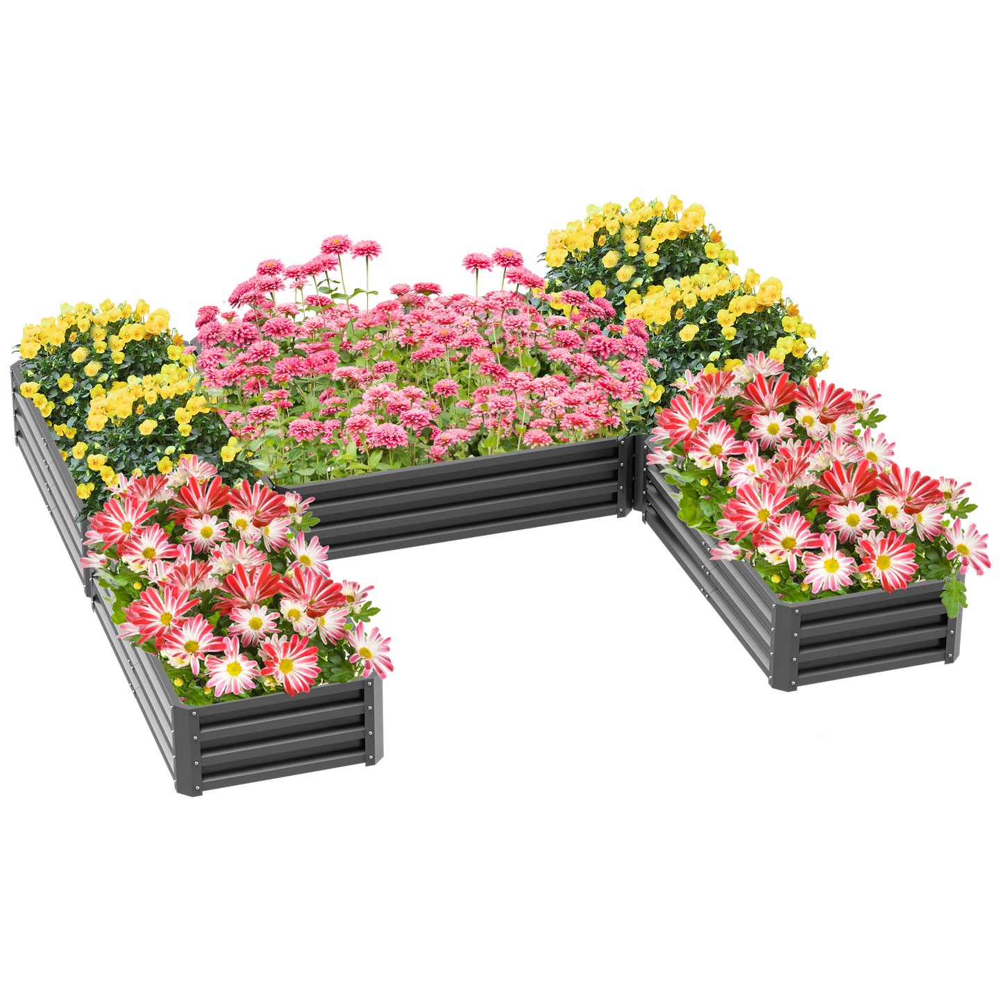 Large Steel Raised Garden Bed Set of 5 for Outdoor Plants and Vegetables - Gray 8x8ft
