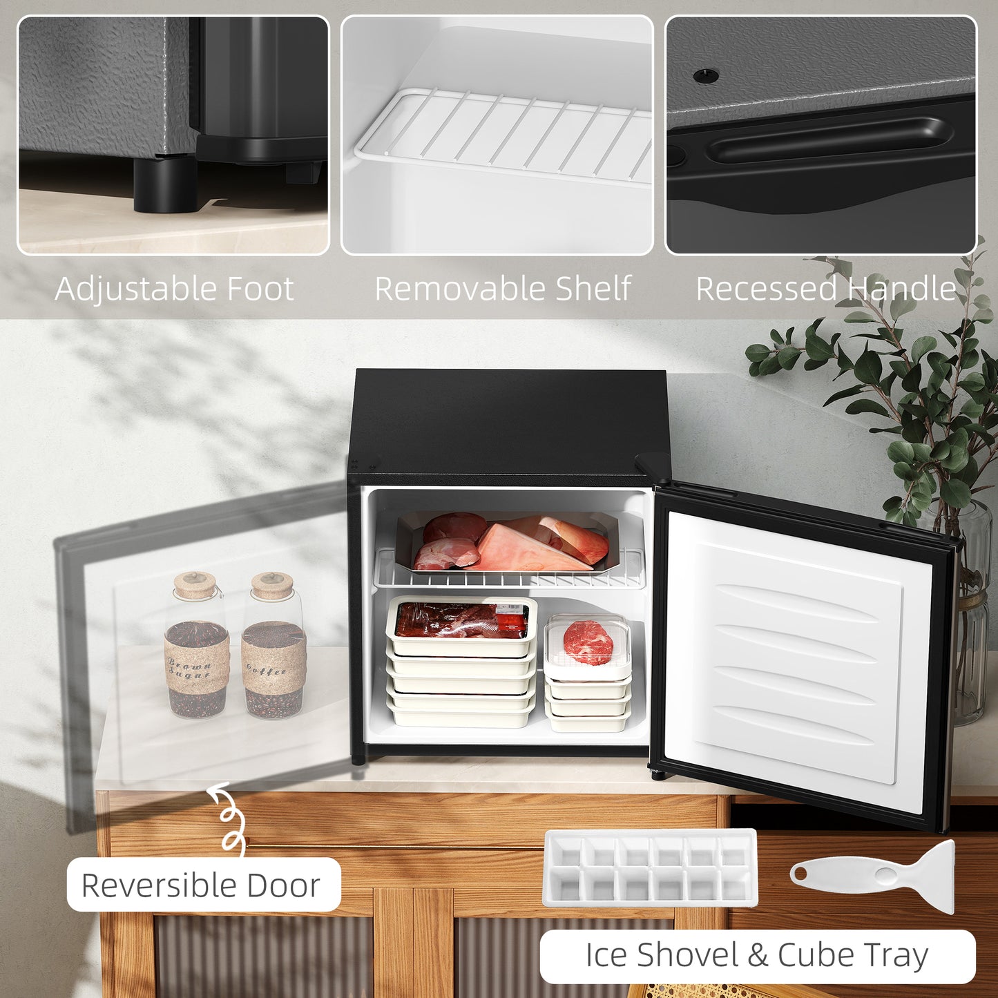 1.1 Cu.Ft Compact Countertop Freezer - Silver, Removable Shelves, Energy Efficient