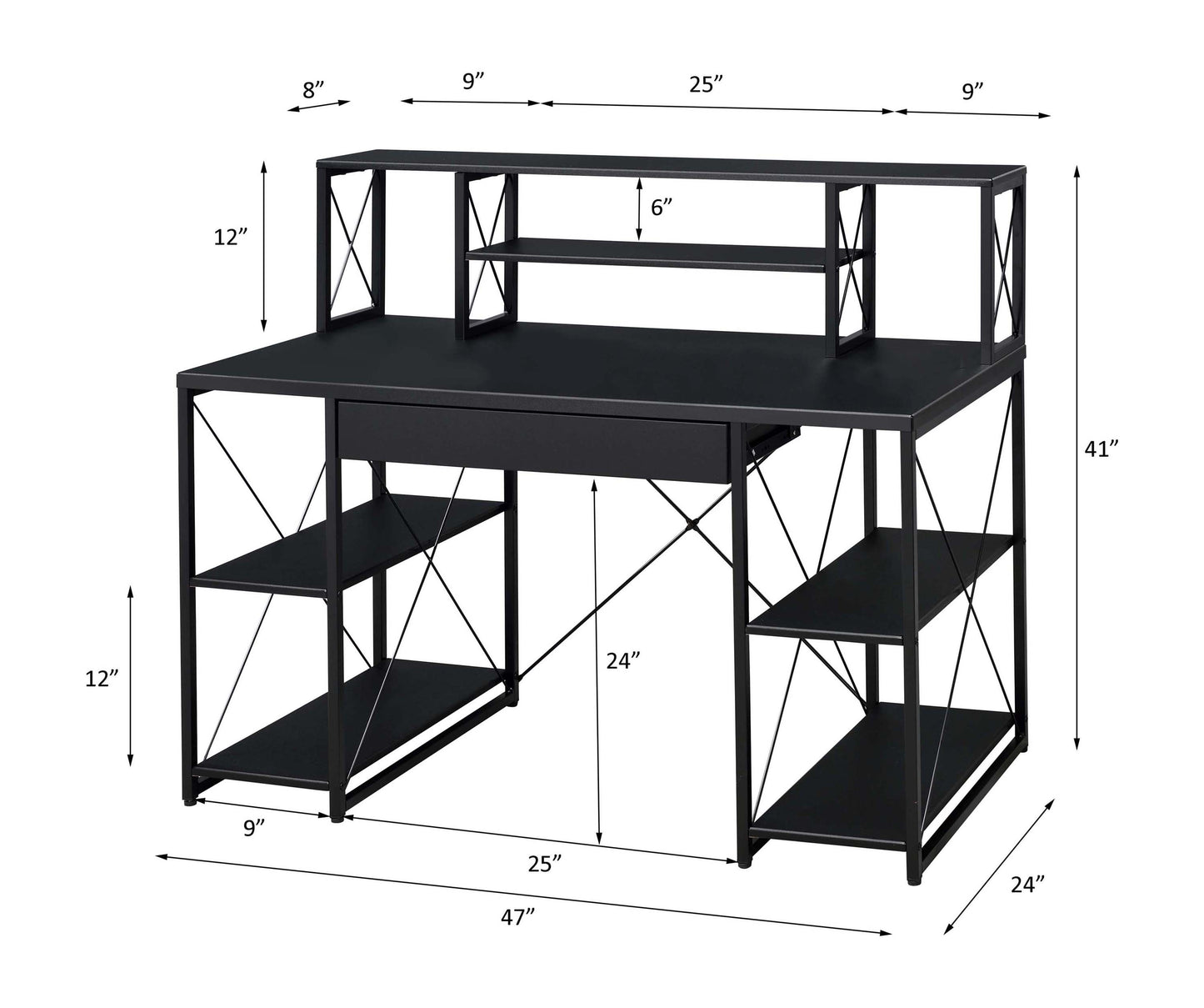 All-Purpose Black Finish Writing Desk with Storage Compartments