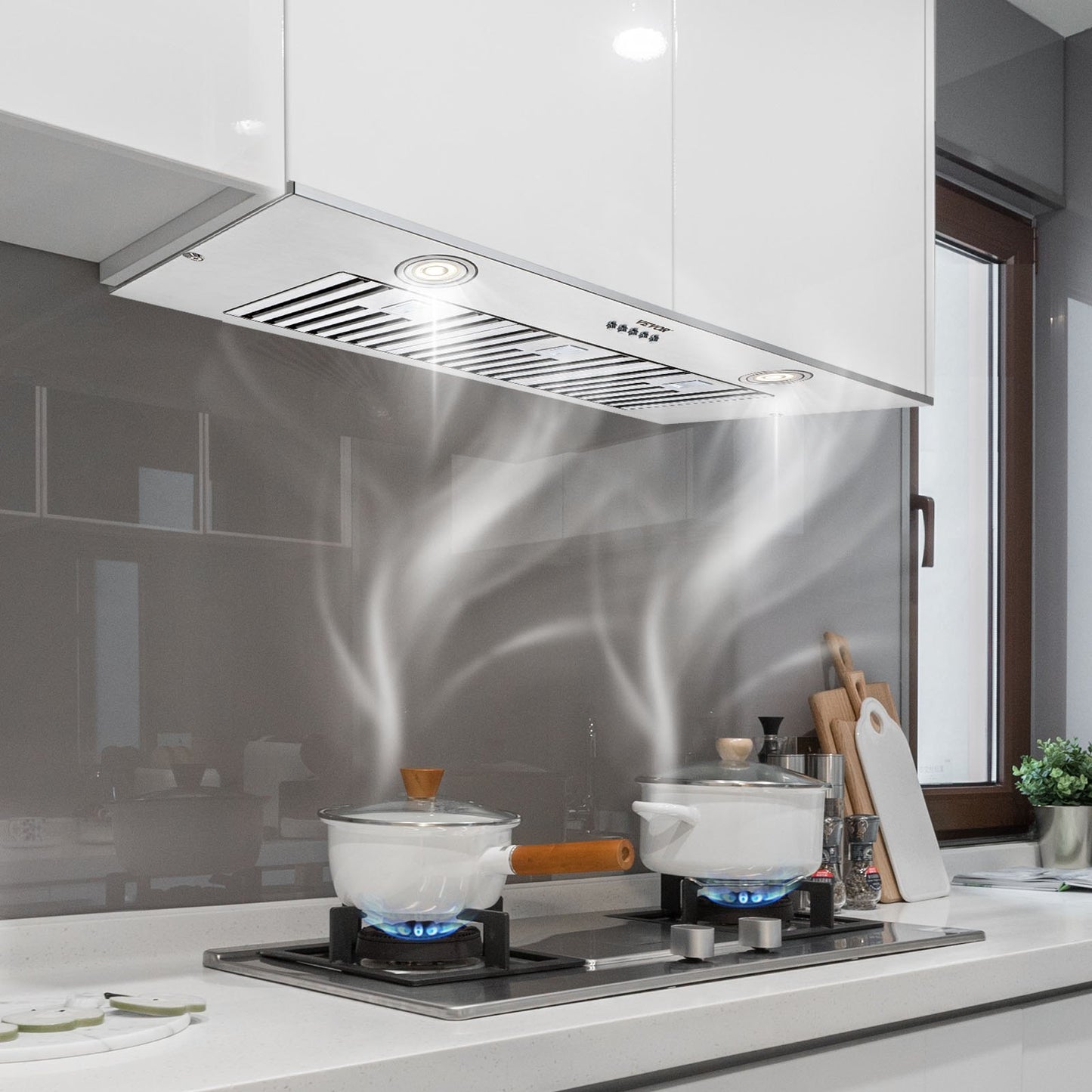 800CFM 36 Inch Stainless Steel Built-in Range Hood with LED Lights & 3-Speed Control