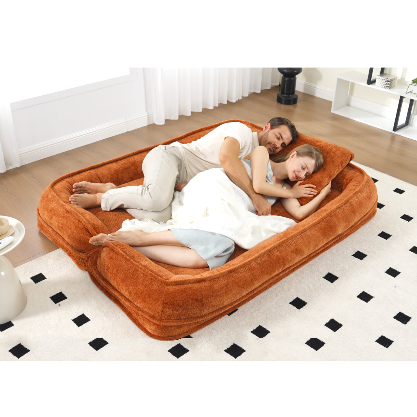 Extra Large Chenille Lazy Sofa Loveseat for Humans & Pets - Orange