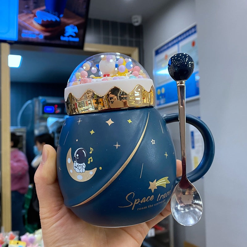 Korean Mug with Spoon and Cover - 450ml Ceramic Drinkware Set