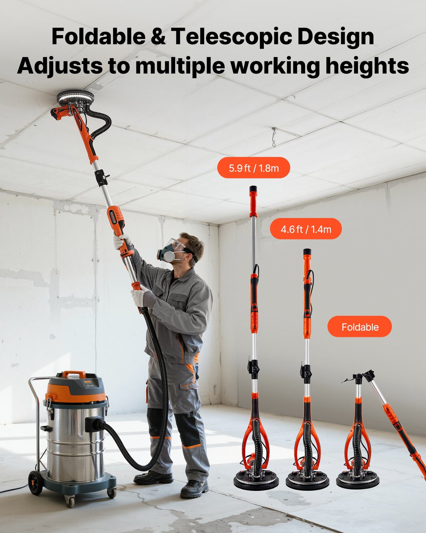 Electric Drywall Sander with Adjustable Speed & LED Light - 850W
