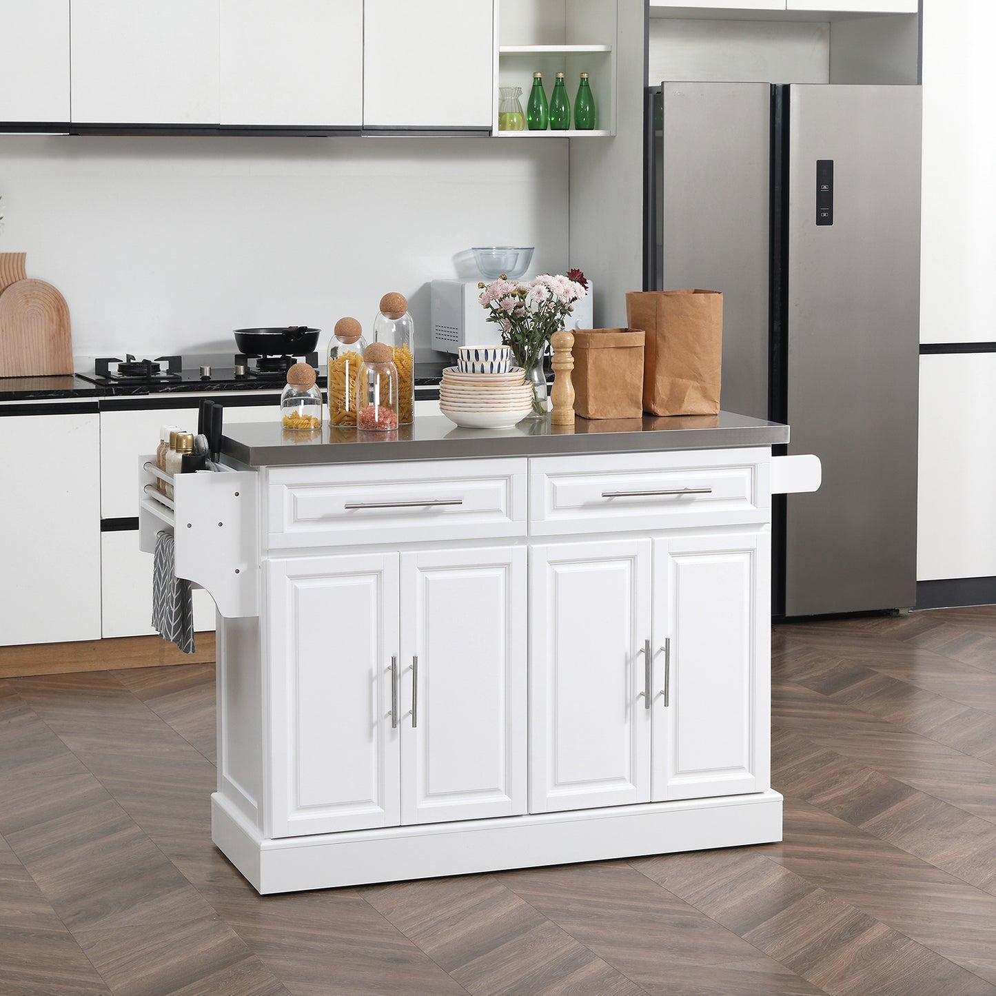 Portable Kitchen Island Cart with Stainless Steel Top & Wheels