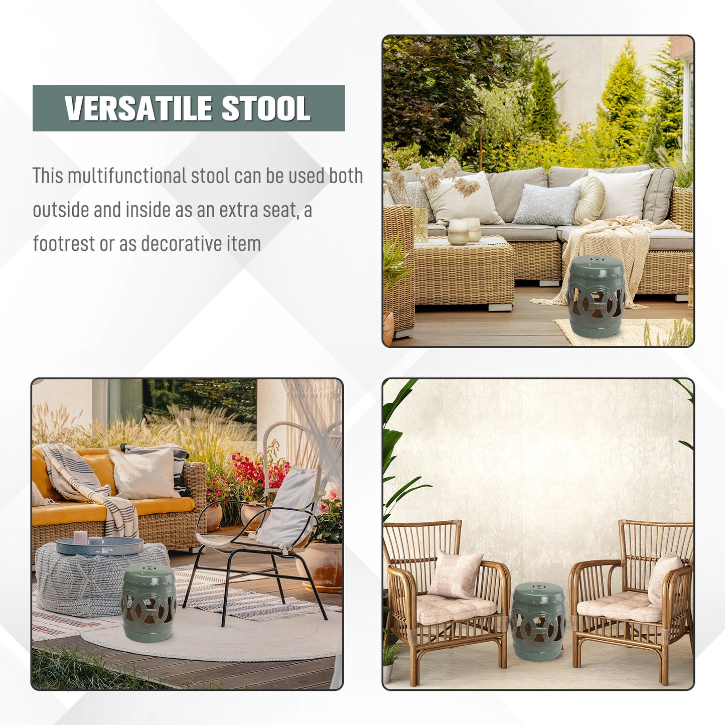 Ceramic Garden Stool with Double-Coin Design - Green
