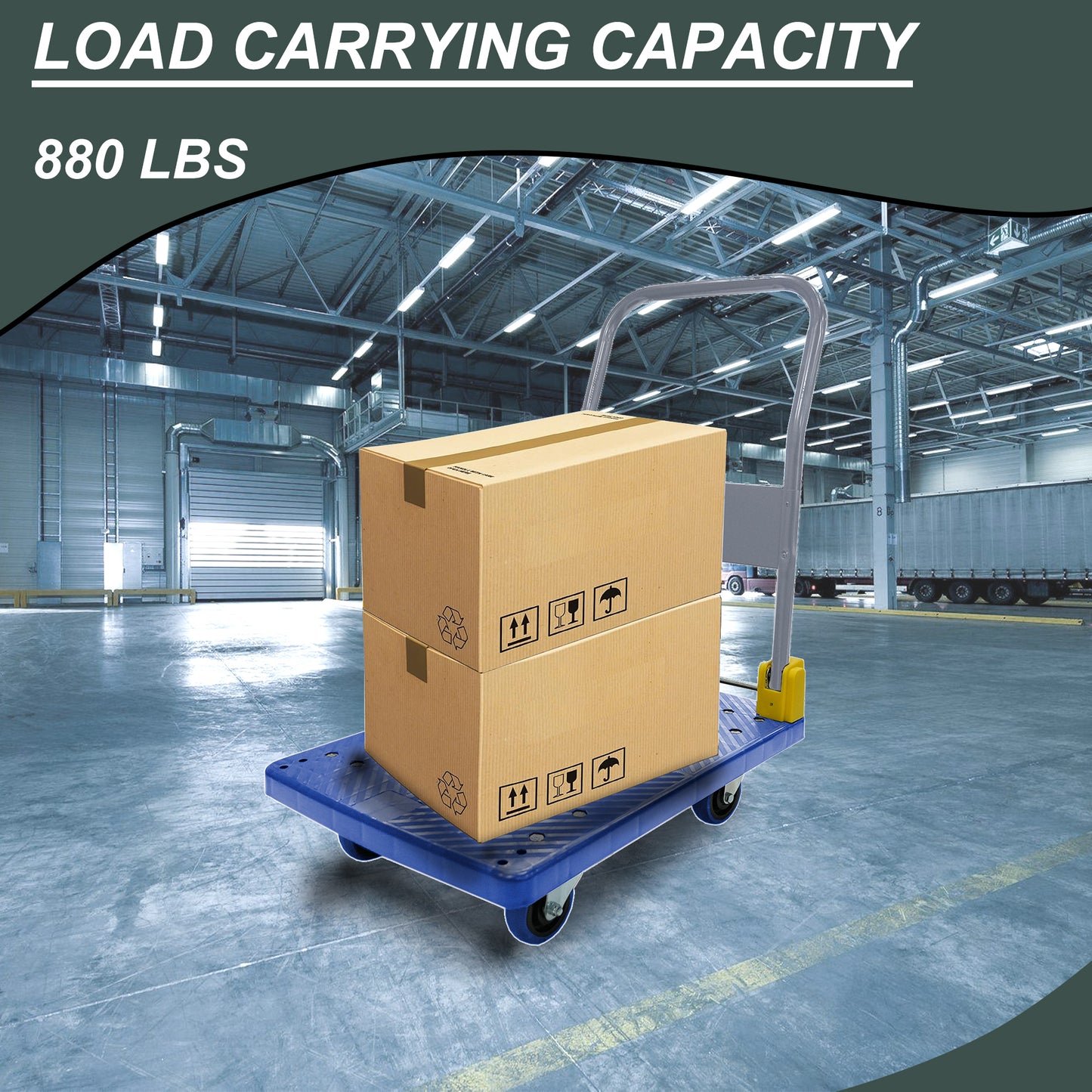 Foldable Push Hand Truck Cart - 880 Lbs Capacity, Blue