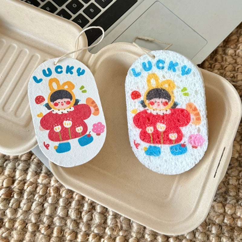 Wood Pulp Sponge and Cloth Kitchen Dishwashing Set - Cartoon Compression USPs