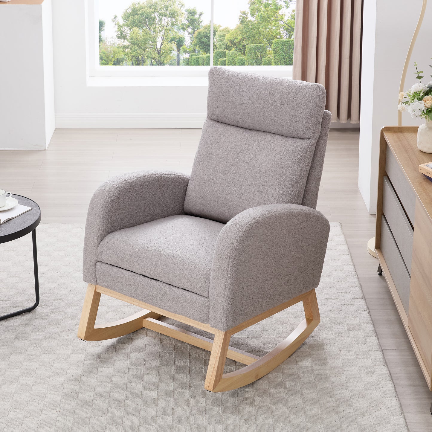 Modern Teddy Fabric Rocking Chair with Adjustable Footstool - Light Gray
