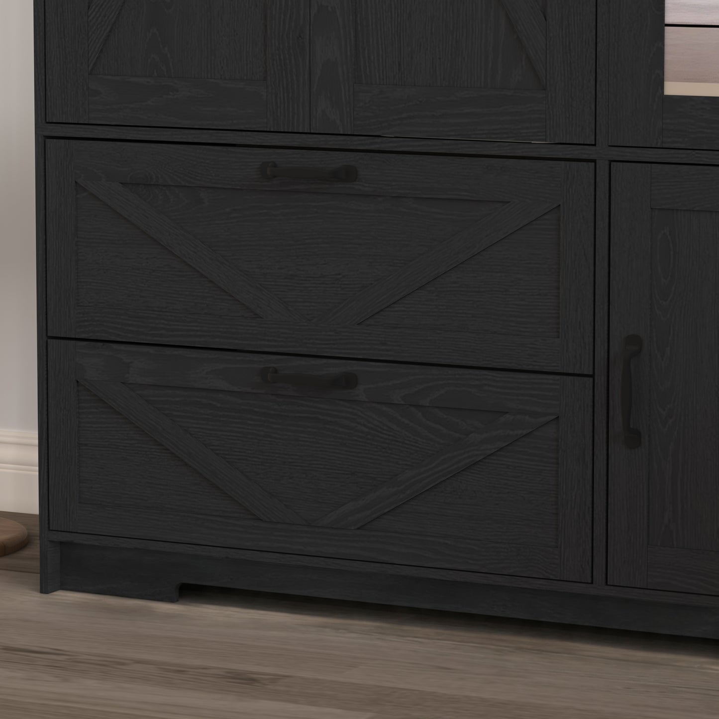 Black 4-Door Wardrobe Closet with Mirror & LED Lighting