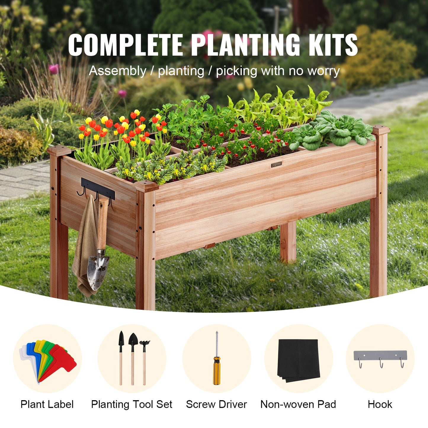 Wooden Raised Garden Bed Planter Box 47.2x22.8x30 Inches for Flowers Veggies Herbs - Natural