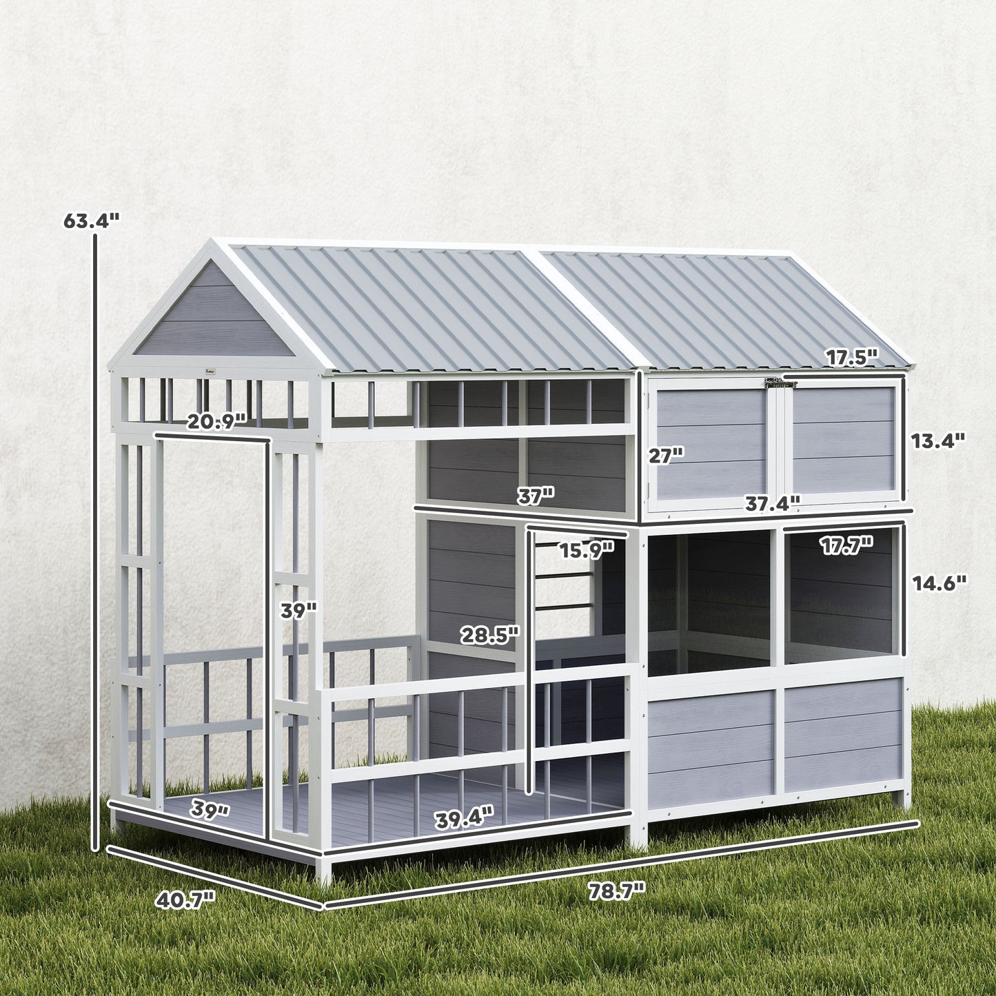 Large Wooden Dog House with Porch and Storage Cabinet - Weatherproof Outdoor Kennel