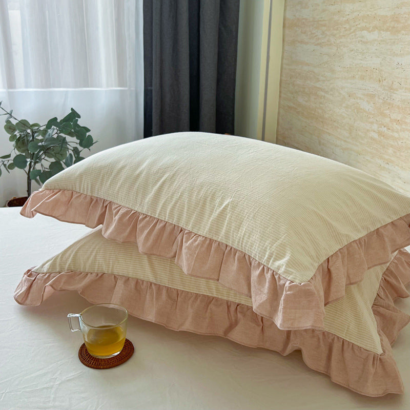 Washed Cotton Lace Pillowcase - Elegant Bedding Cover for Home Decor