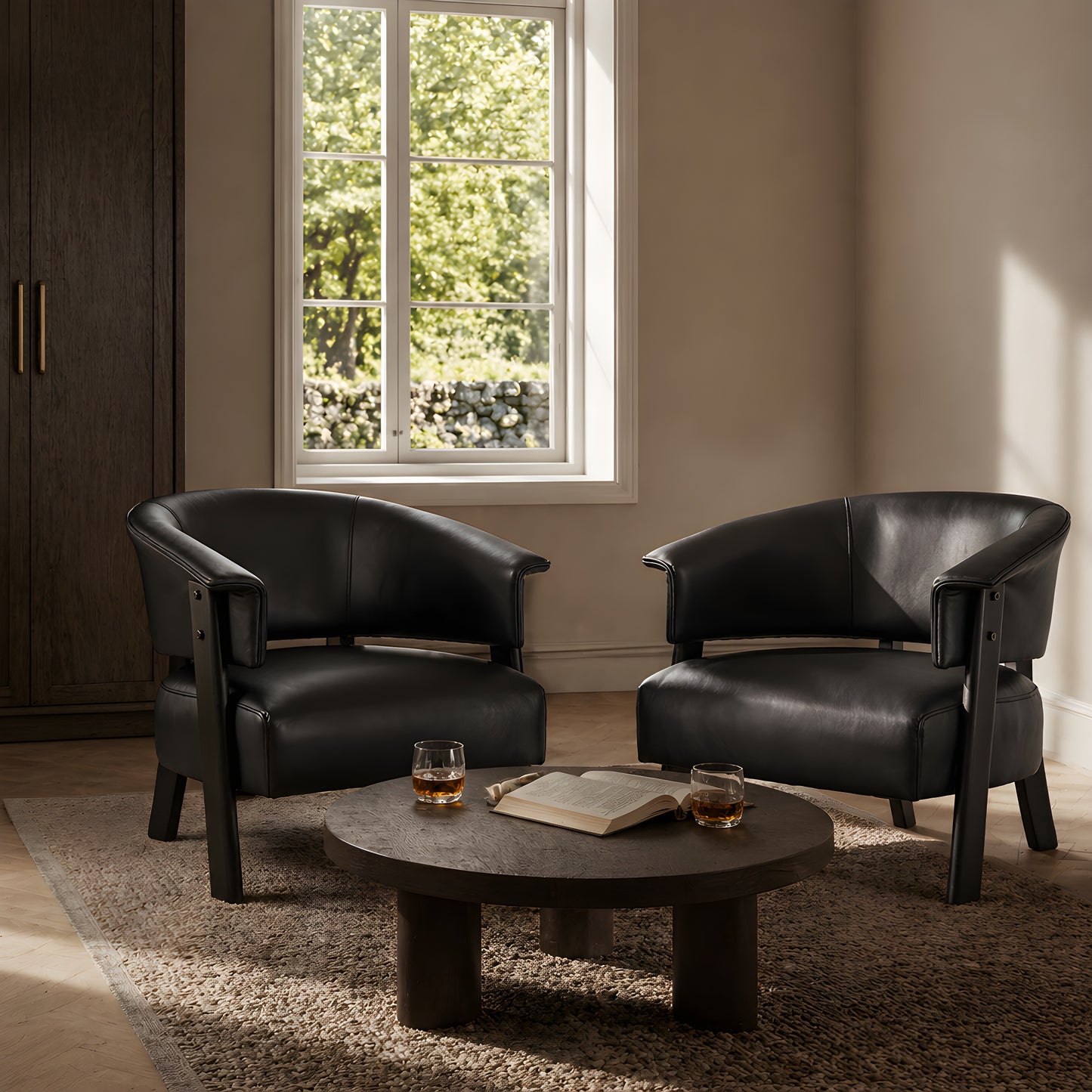 Faux Leather Wingback Accent Chairs Set of 2 - Black