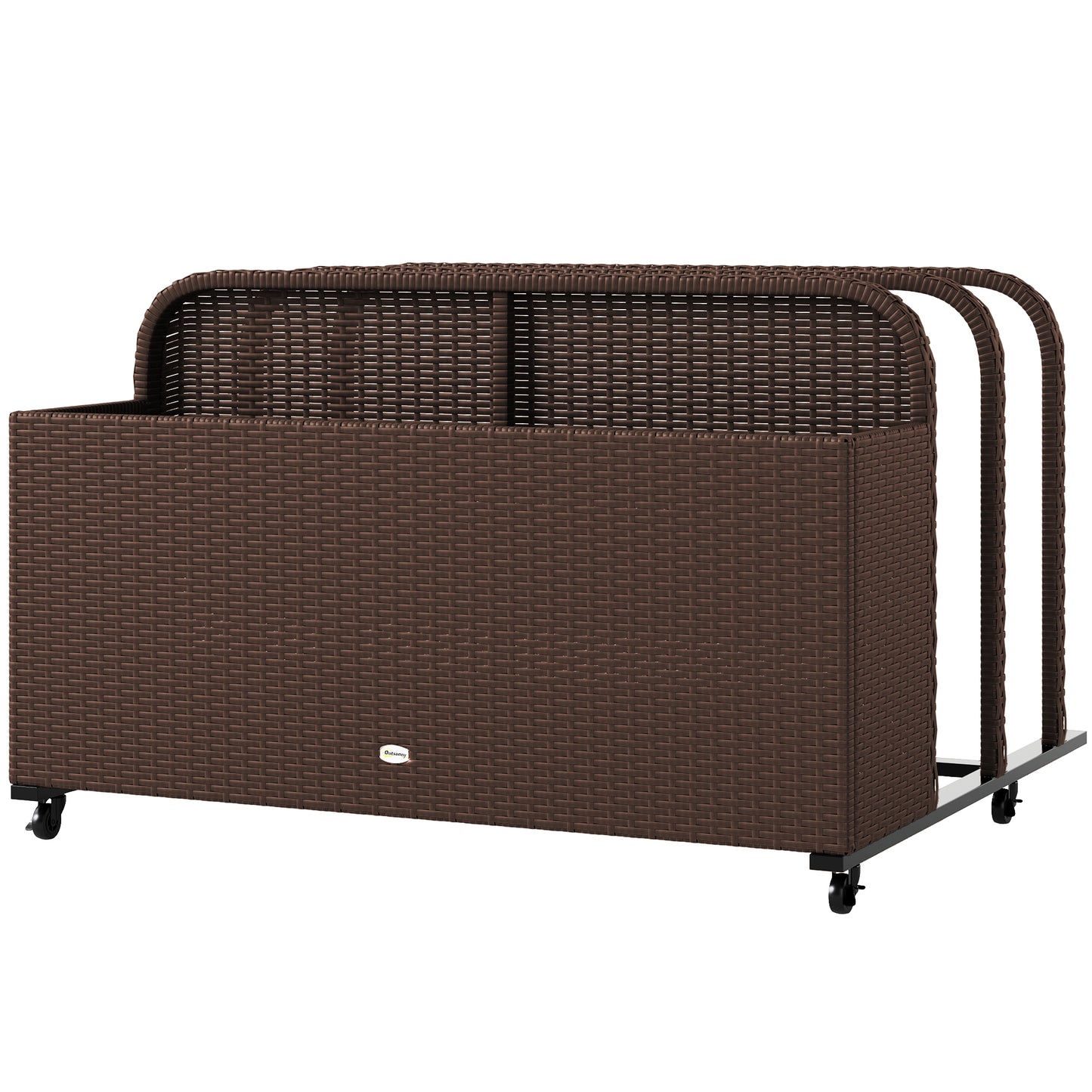Rattan Pool Float Storage Organizer with Wheels - Brown