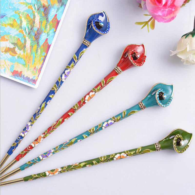Antique Chinese Cloisonné Hairpin with Flower Design