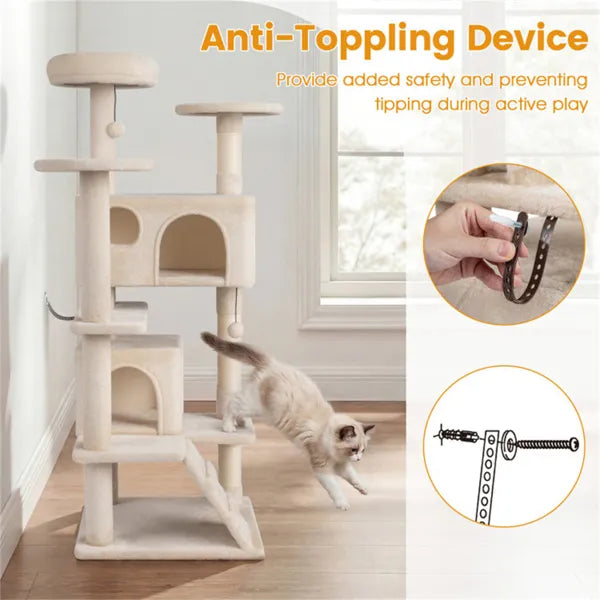 52-Inch Multi-Cat Cat Tree Tower with Perches, Condos & Scratching Posts