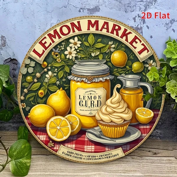 Vintage Lemon Tin Sign - 20x20cm Metal Wall Art