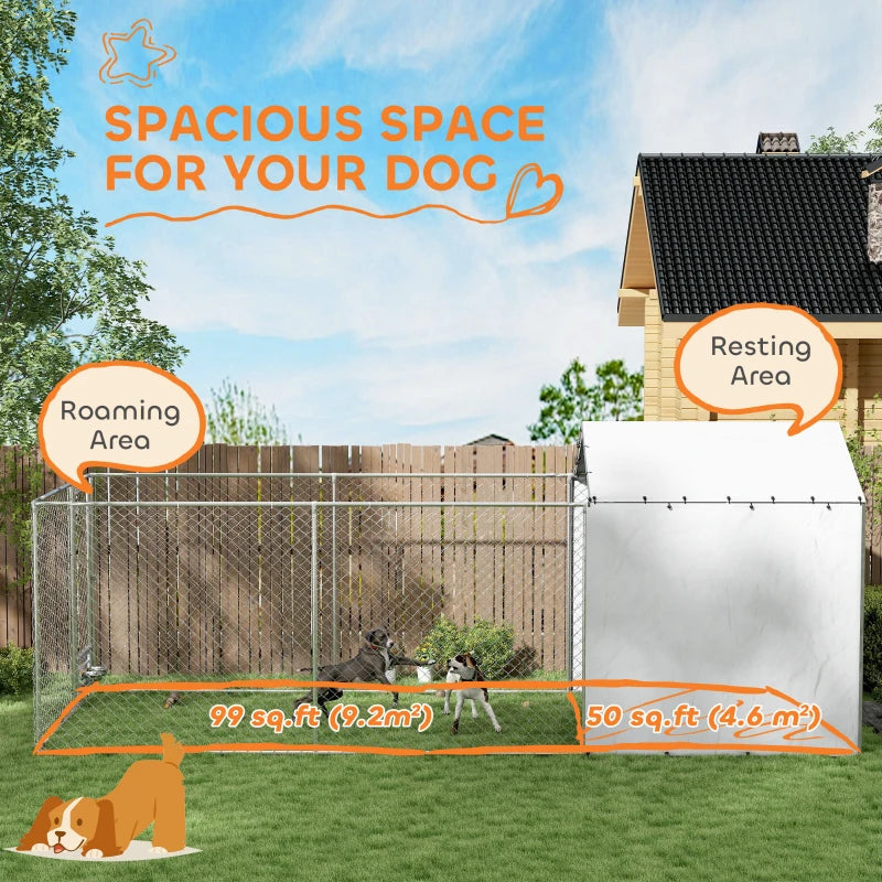 Large Outdoor Dog Kennel with Waterproof Cover, Galvanized Steel Frame, UV-Resistant Mesh, 19.7' x 7.5' x 7.5'