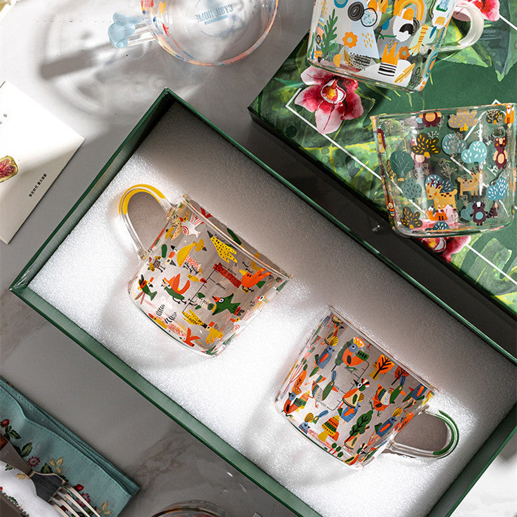 Simple Printing Glass Cup Set - Multiple Styles Home Drinkware