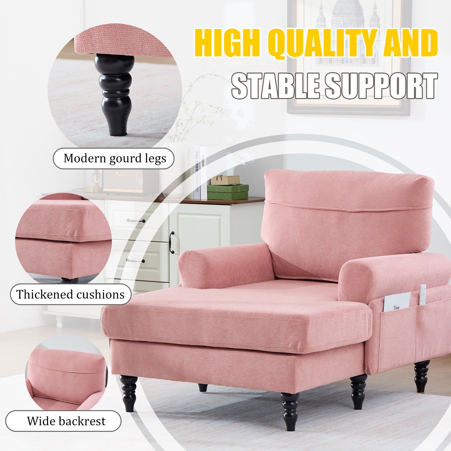 Modern Minimalist Chenille Fabric Chaise Lounge Recliner - Pink
