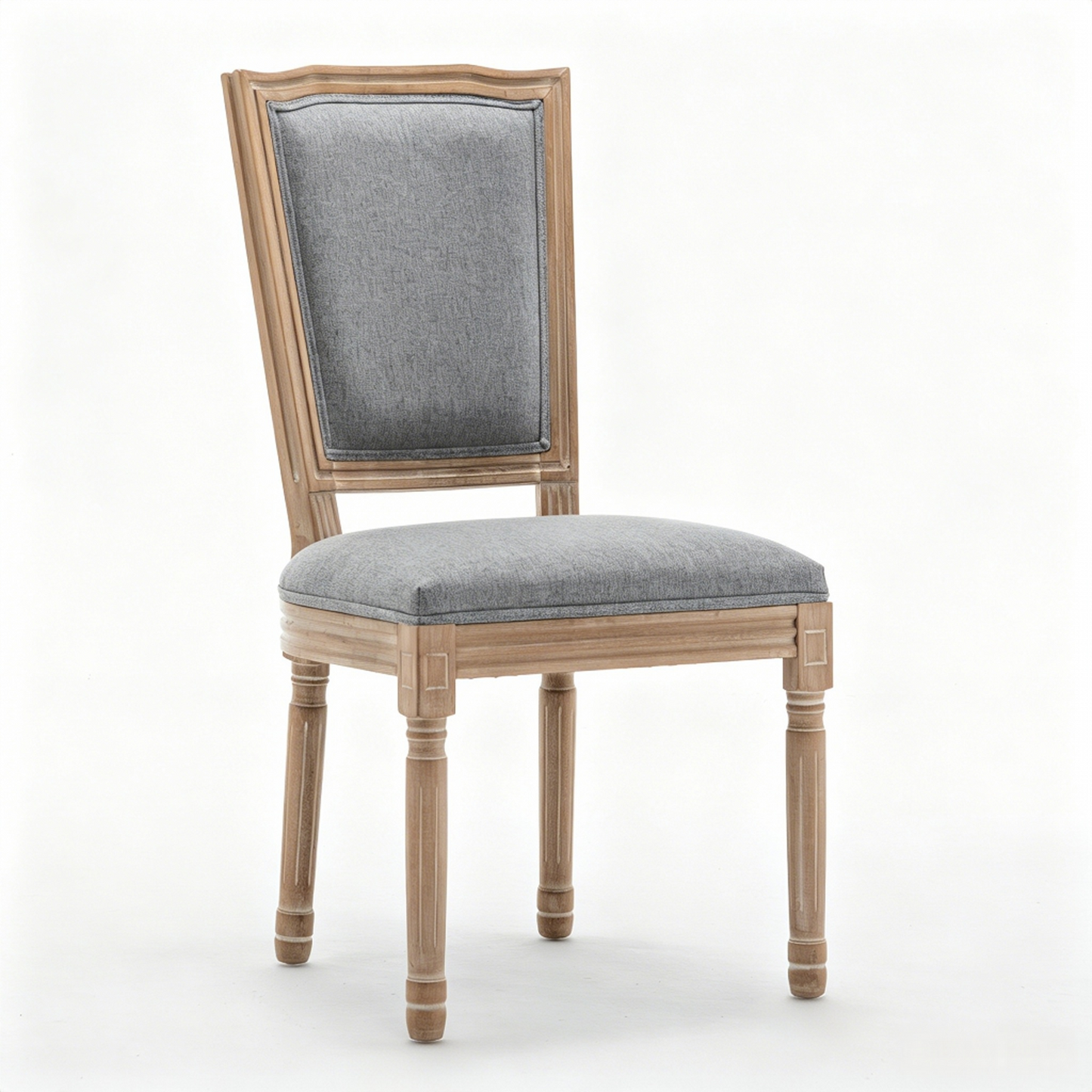 Farmhouse Dining Chairs Set of 2 - Grey Cushioned Linen Seat