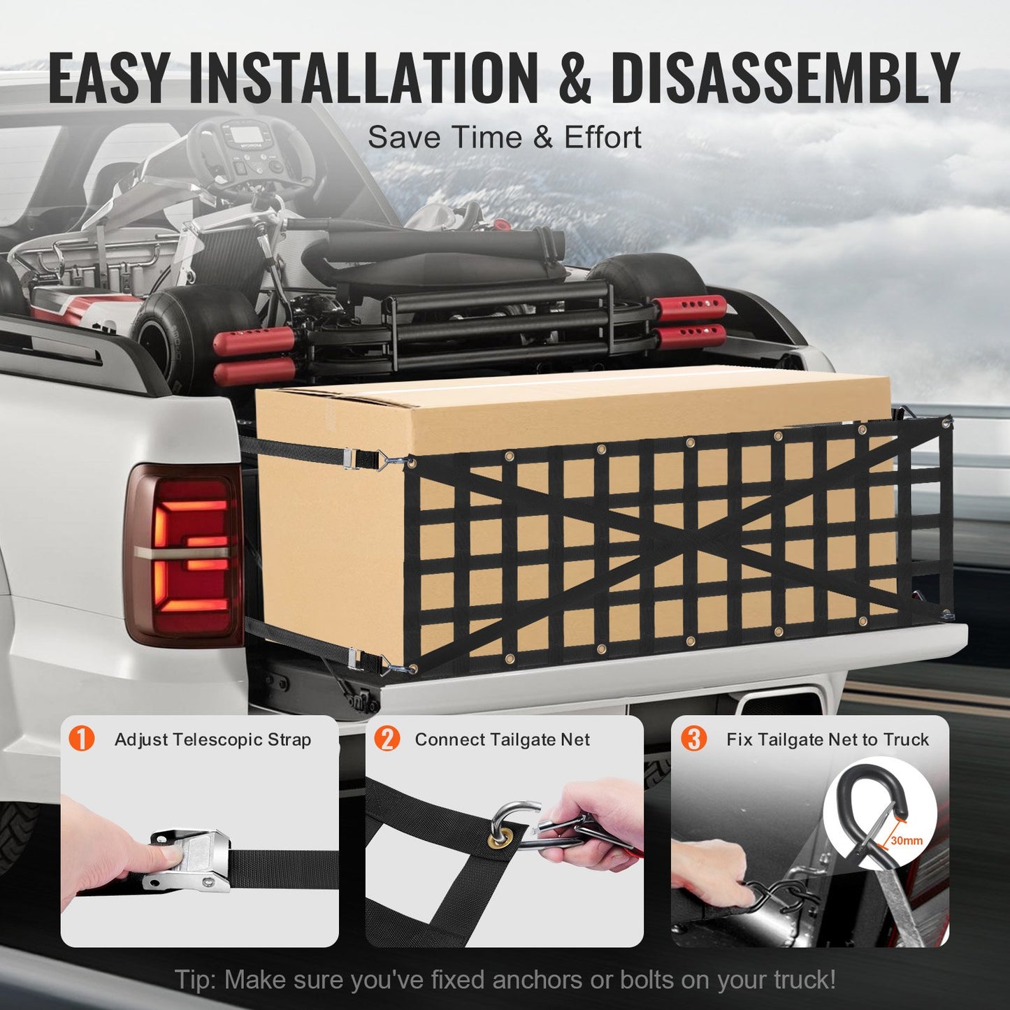 Pickup Truck Tailgate Net 54 x 18 Inches Adjustable Cross Design Heavy Duty